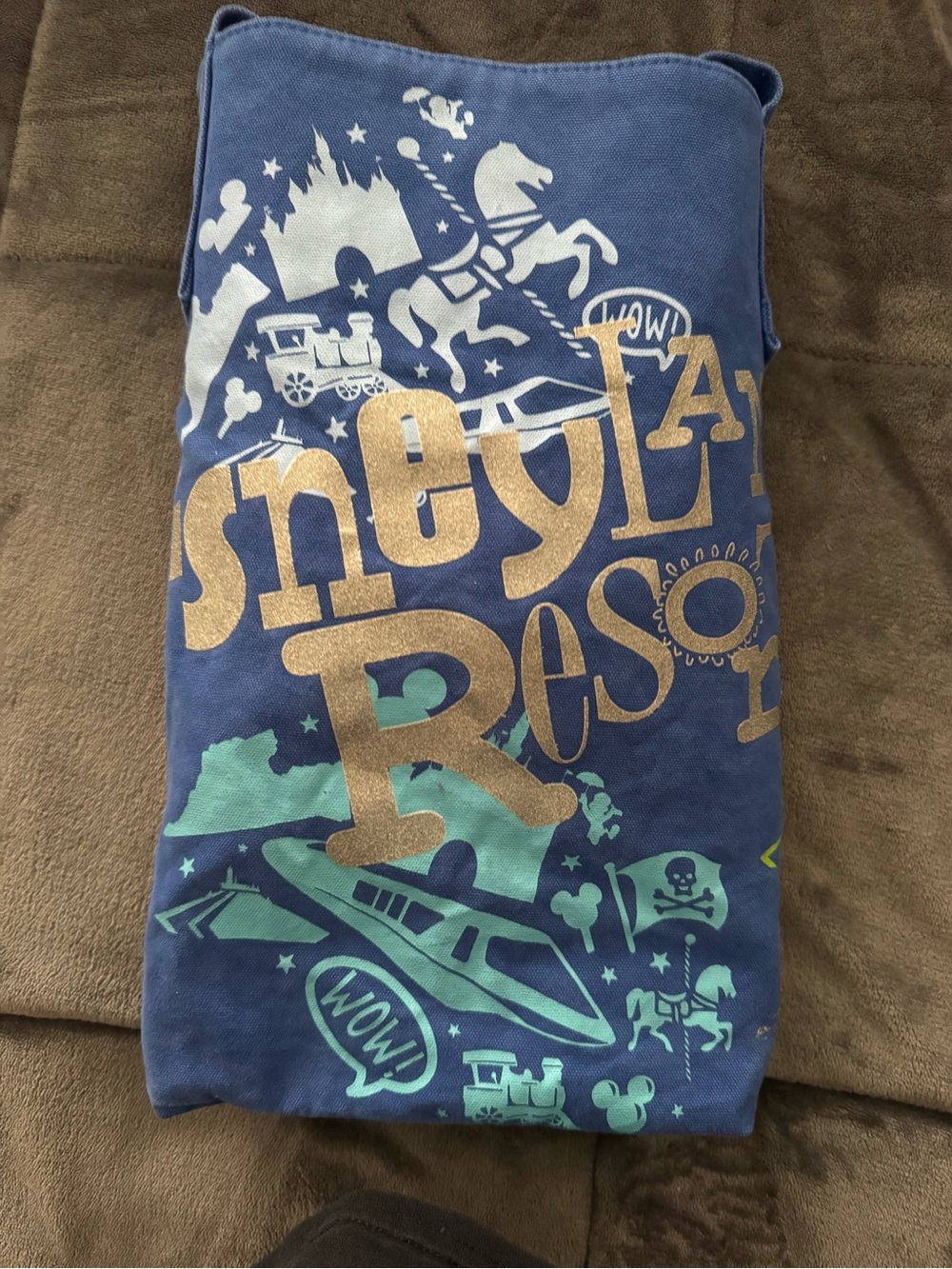 Disney Blue Graphic Lined Tote with White Accents